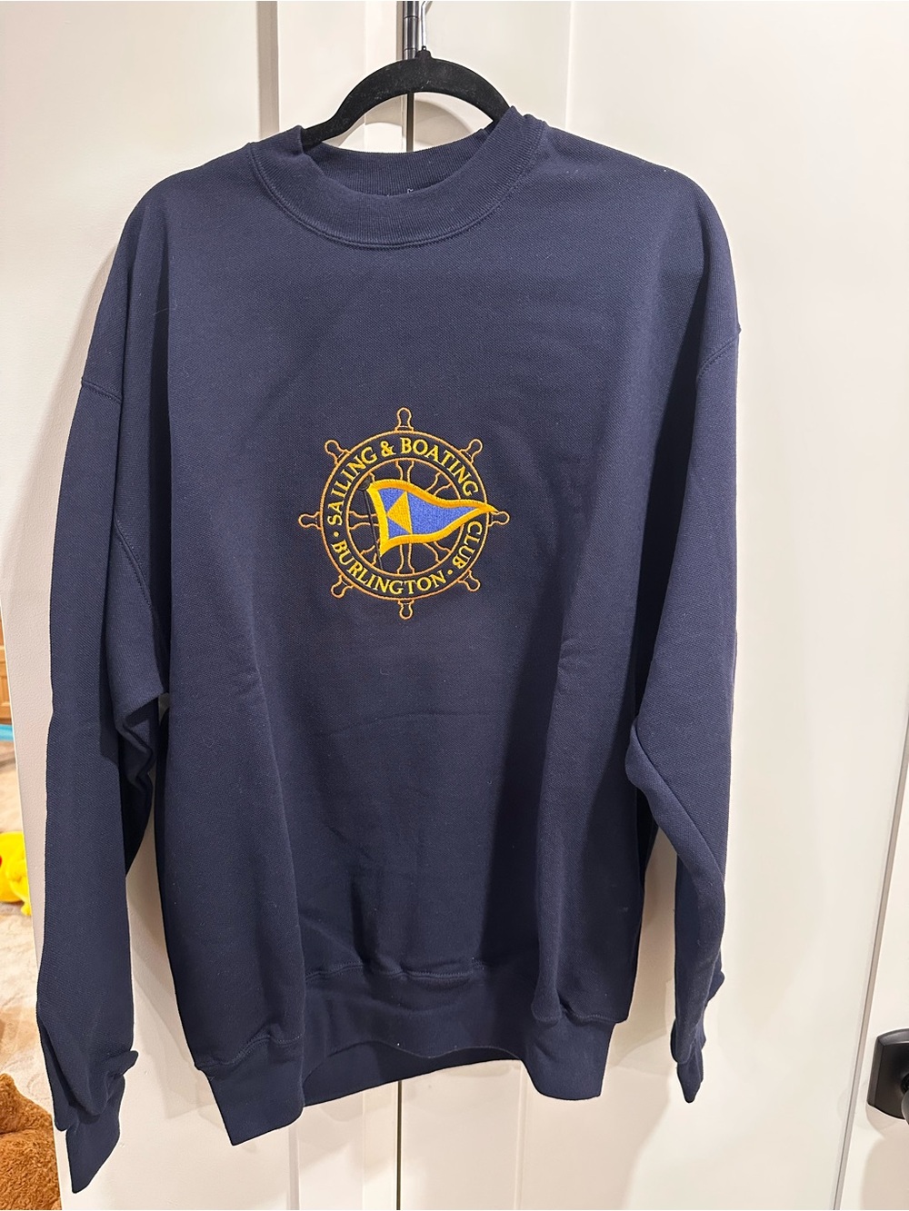 Jerzees Navy Crewneck Sweatshirt with Gold & Blue Embroidered Emblem